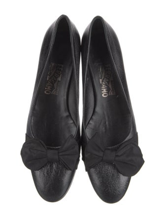 Salvatore Ferragamo Leather Bow Accents Ballet Flats