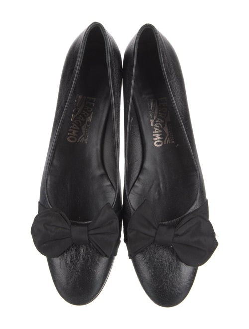 Salvatore Ferragamo Leather Bow Accents Ballet Flats