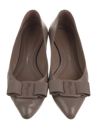 Salvatore Ferragamo Leather Bow Accents Flats
