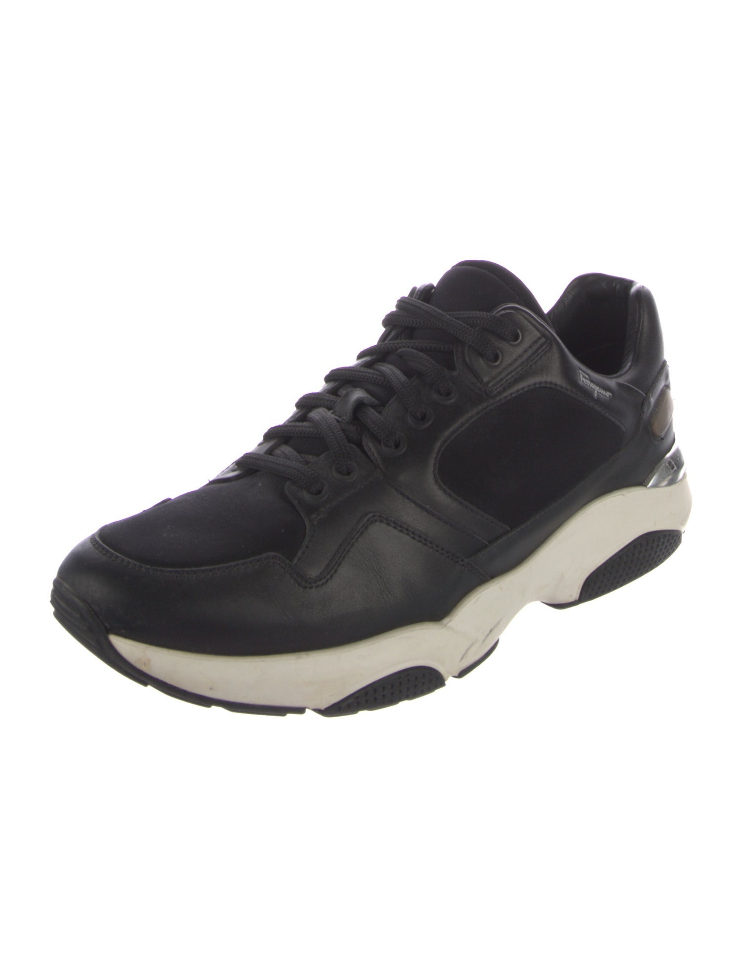 Salvatore Ferragamo Leather Colorblock Pattern Athletic Sneakers