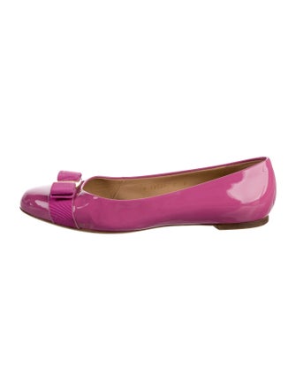 Salvatore Ferragamo Patent Leather Bow Accents Ballet Flats