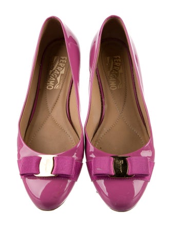 Salvatore Ferragamo Patent Leather Bow Accents Ballet Flats