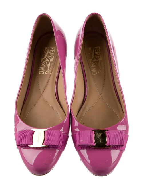 Salvatore Ferragamo Patent Leather Bow Accents Ballet Flats