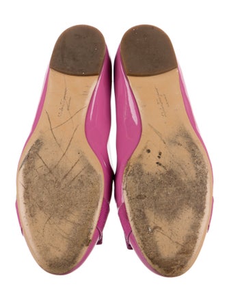 Salvatore Ferragamo Patent Leather Bow Accents Ballet Flats