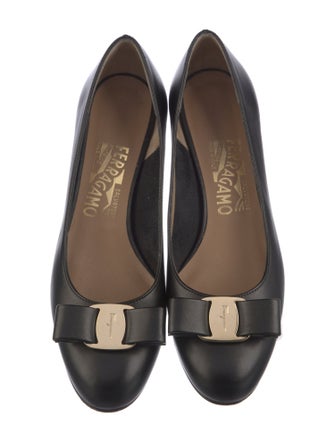 Salvatore Ferragamo Leather Bow Accents Ballet Flats