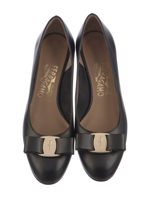 Salvatore Ferragamo Leather Bow Accents Ballet Flats
