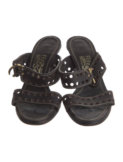 Salvatore Ferragamo Gancini Logo Leather Slides