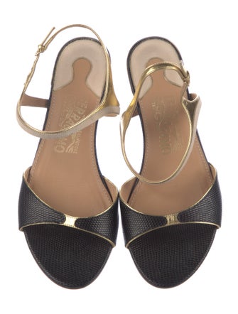 Salvatore Ferragamo Leather Animal Print T-Strap Sandals