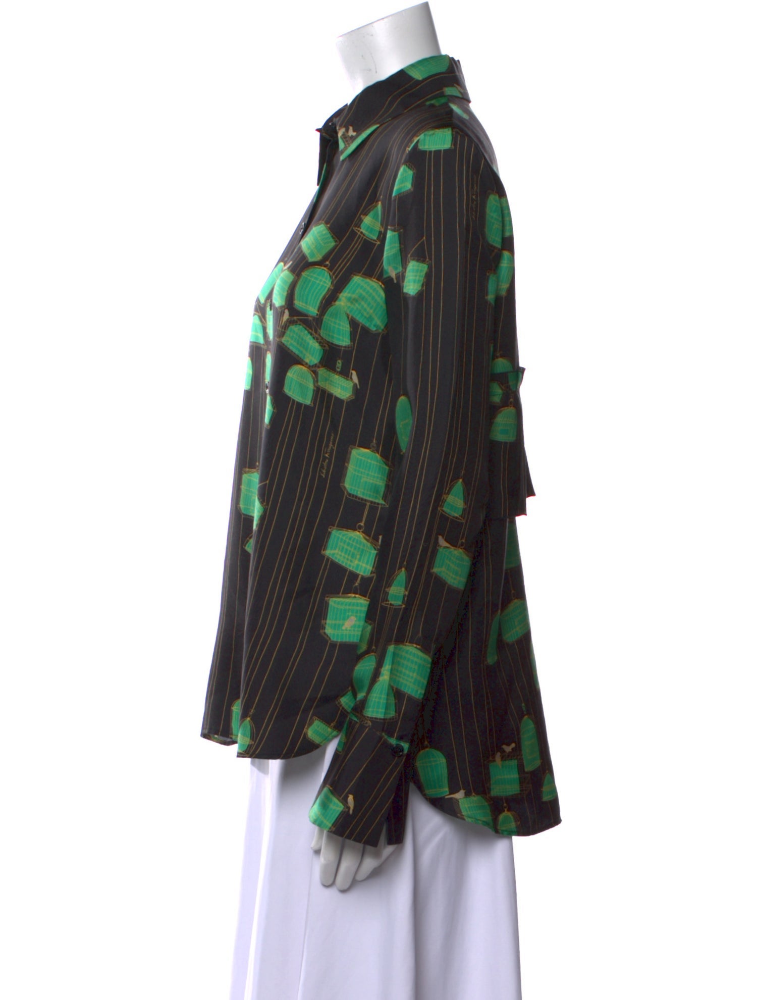 Salvatore Ferragamo Silk Printed Button-Up Top