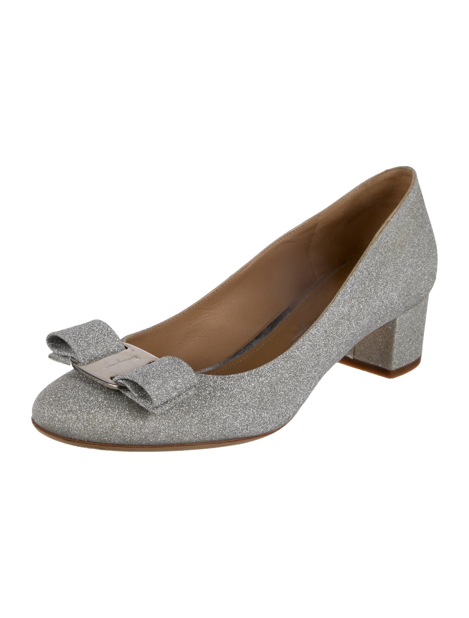 Salvatore Ferragamo Vara Bow Accent Glitter Flats