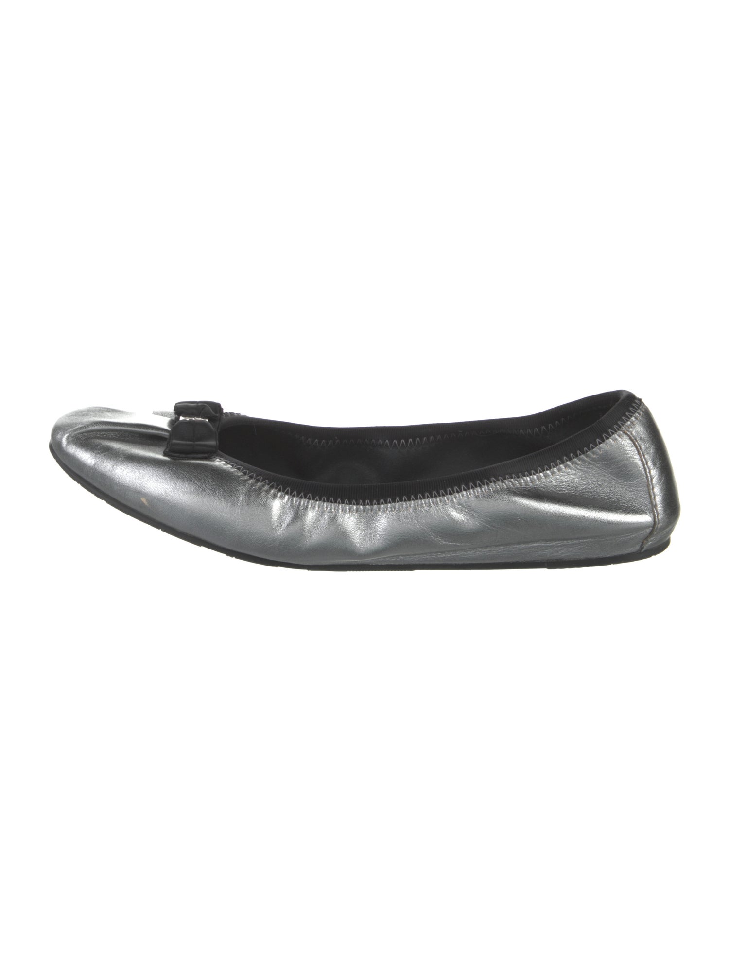 Salvatore Ferragamo Leather Bow Accents Ballet Flats