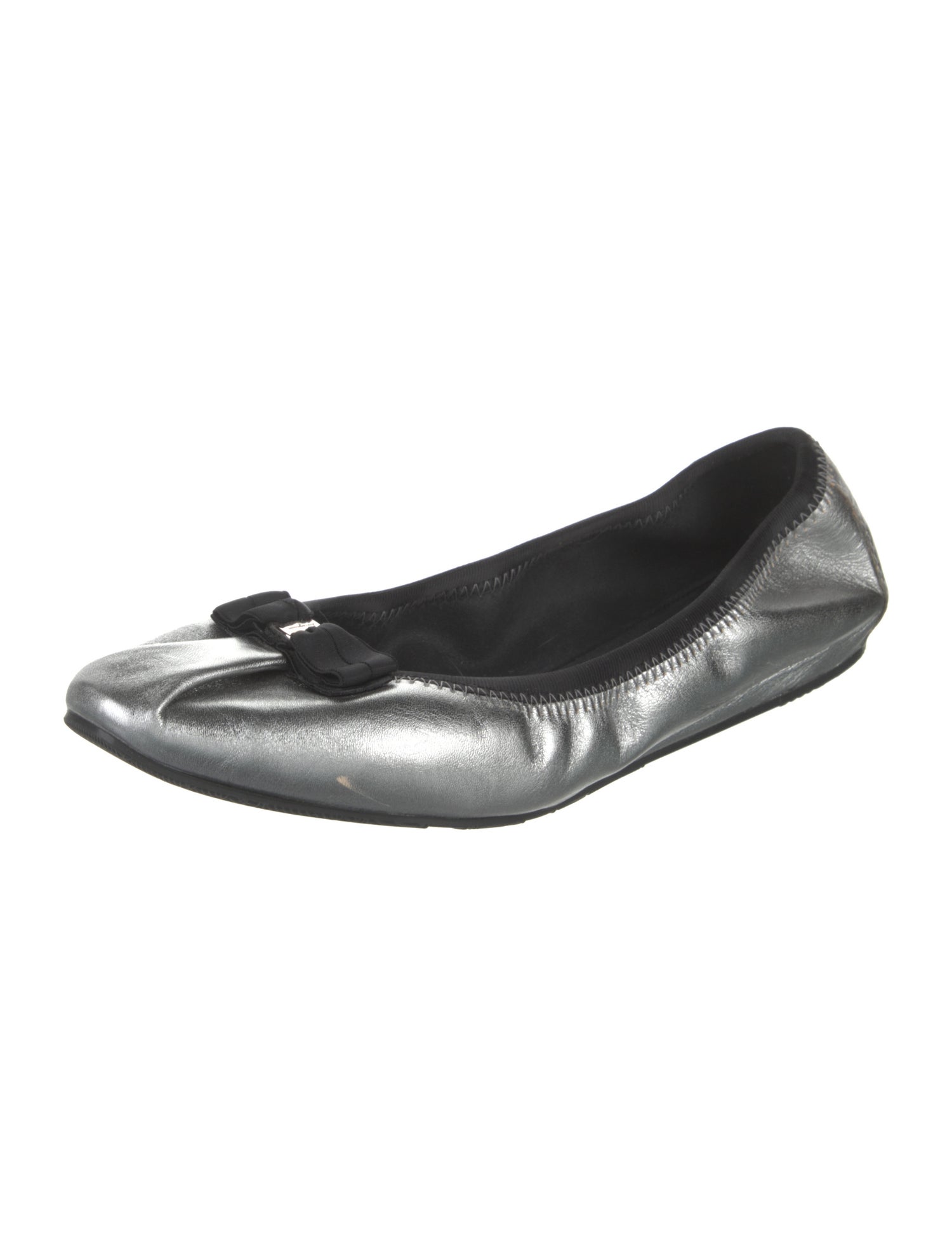 Salvatore Ferragamo Leather Bow Accents Ballet Flats