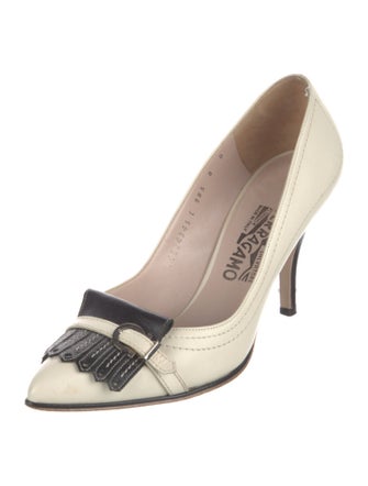 Salvatore Ferragamo Leather Fringe Trim Accent Pumps