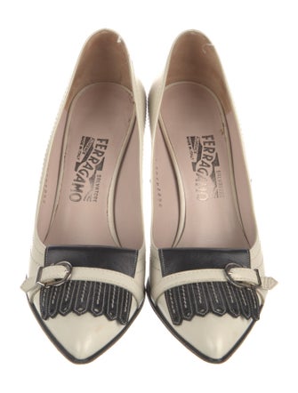 Salvatore Ferragamo Leather Fringe Trim Accent Pumps