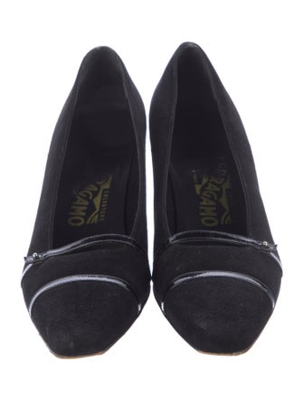 Salvatore Ferragamo Suede Leather Trim Embellishment Pumps