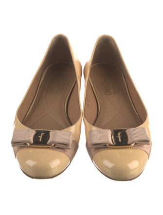 Salvatore Ferragamo Patent Leather Bow Accents Ballet Flats