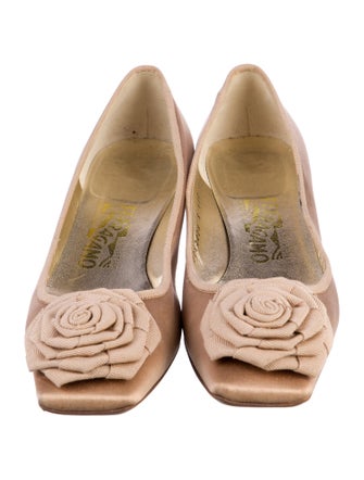 Salvatore Ferragamo Satin Ruffle Embellishment Pumps