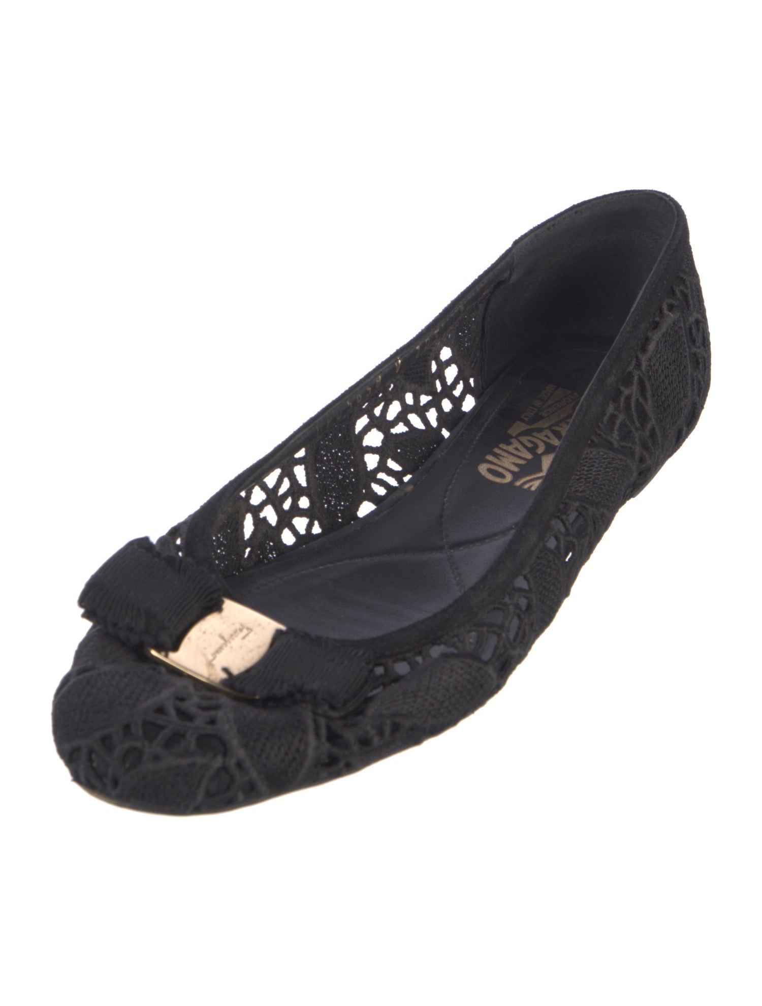 Salvatore Ferragamo Lace Bow Accents Flats