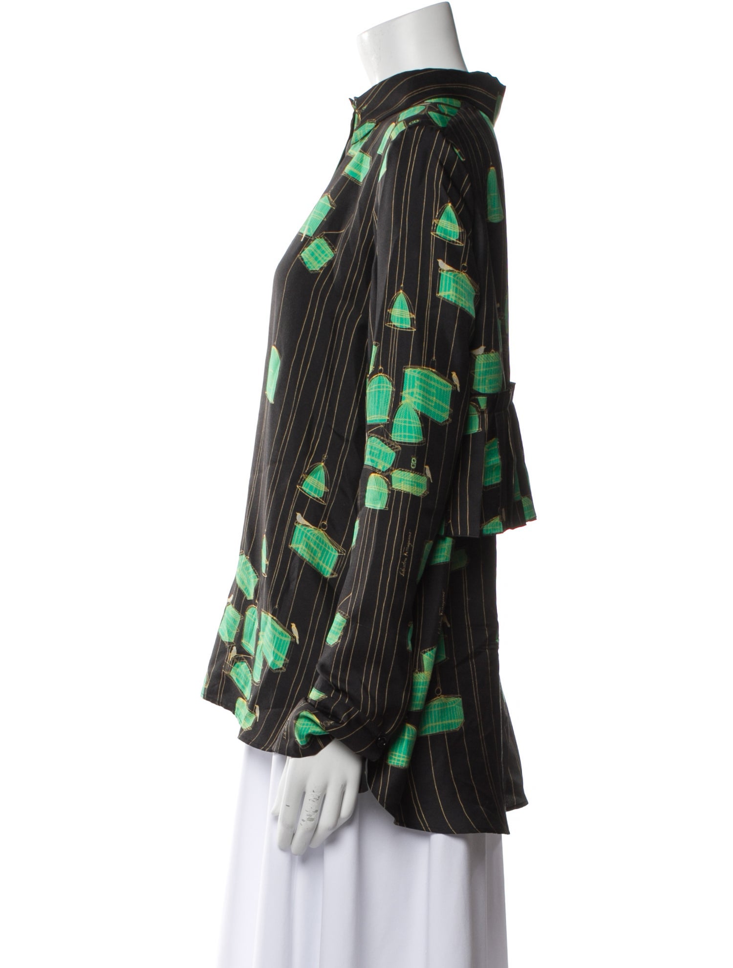 Salvatore Ferragamo Silk Printed Button-Up Top