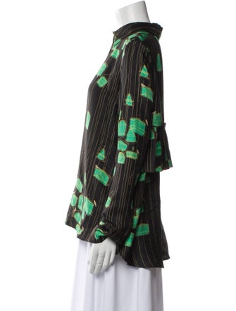 Salvatore Ferragamo Silk Printed Button-Up Top