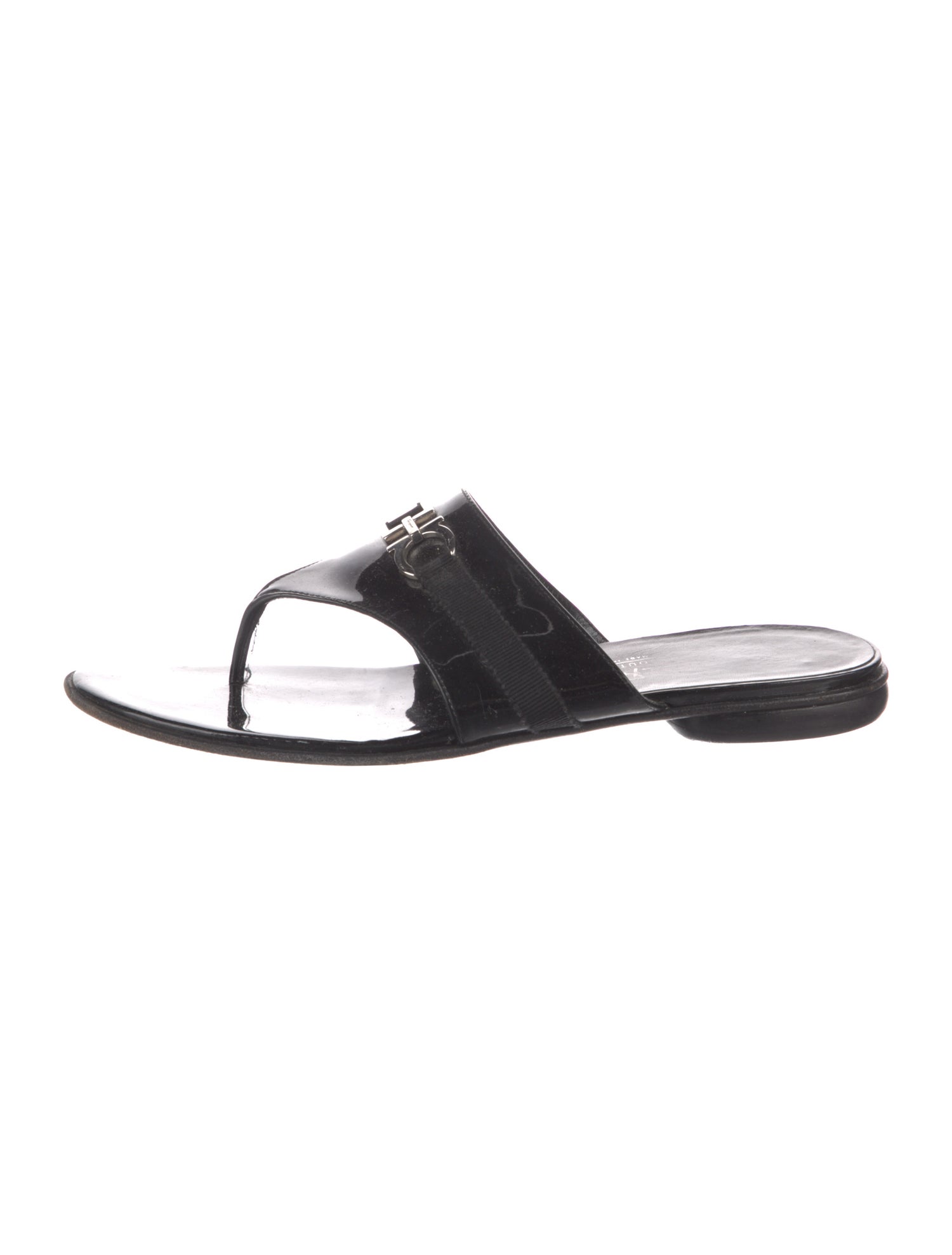 Salvatore Ferragamo Gancini Logo Patent Leather Slides