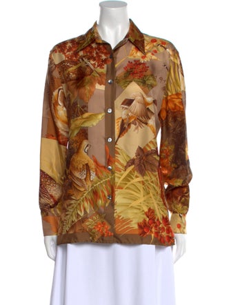 Salvatore Ferragamo Silk Floral Print Button-Up Top