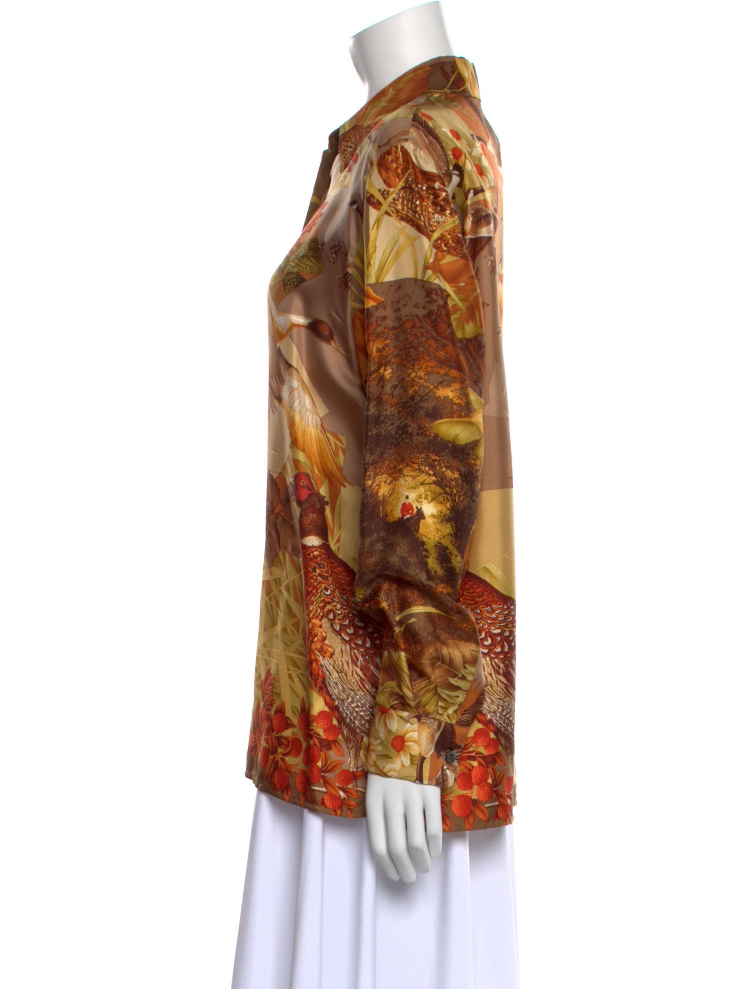 Salvatore Ferragamo Silk Floral Print Button-Up Top