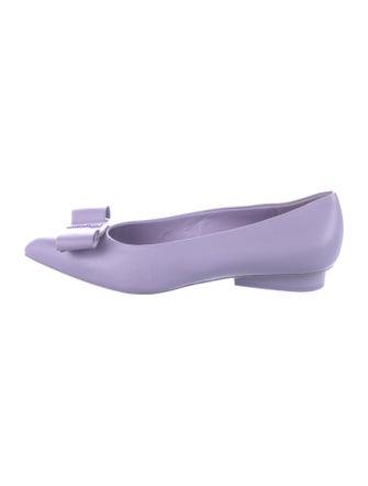 Salvatore Ferragamo Leather Bow Accents Ballet Flats