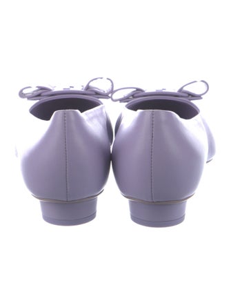 Salvatore Ferragamo Leather Bow Accents Ballet Flats