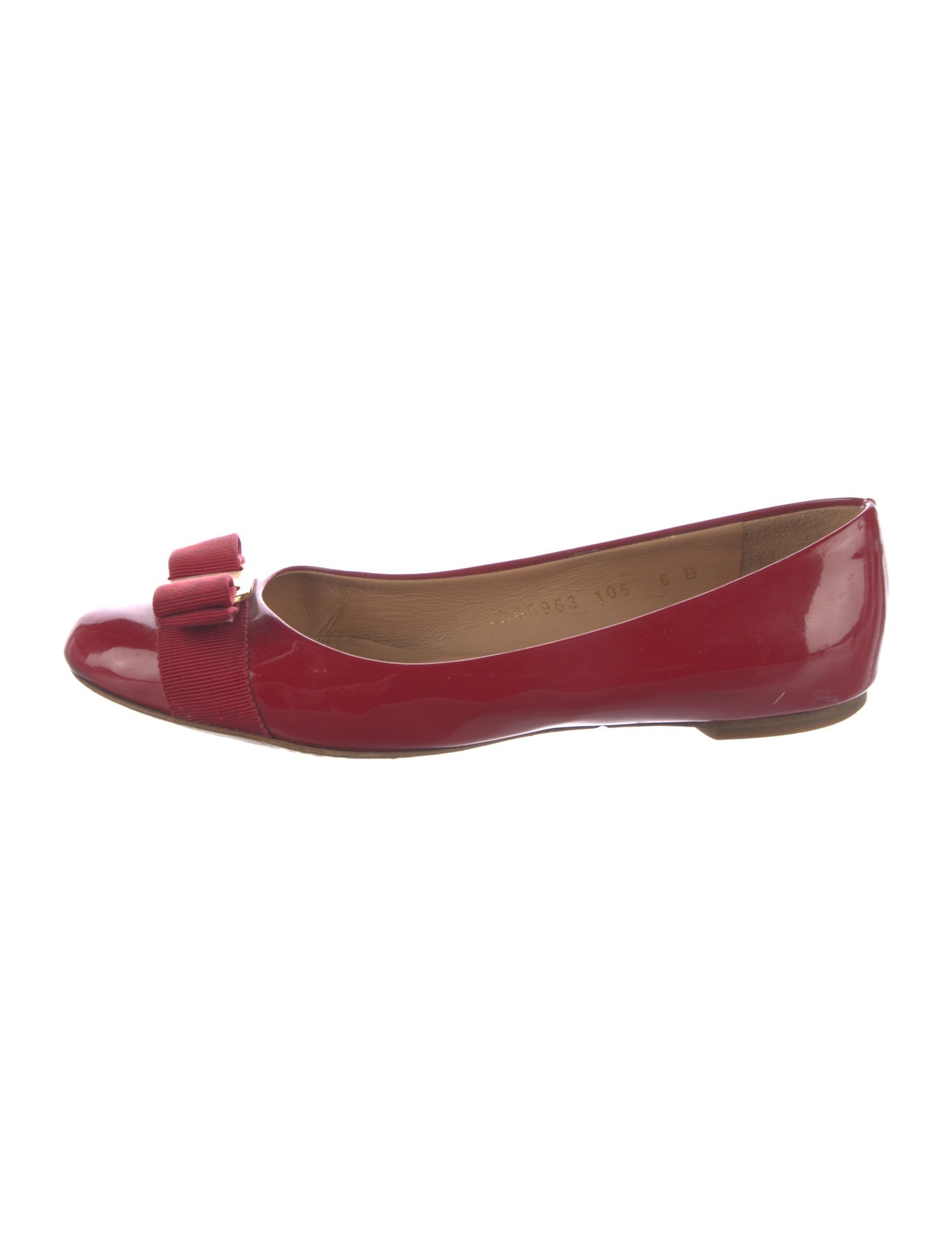 Salvatore Ferragamo Patent Leather Bow Accents Flats