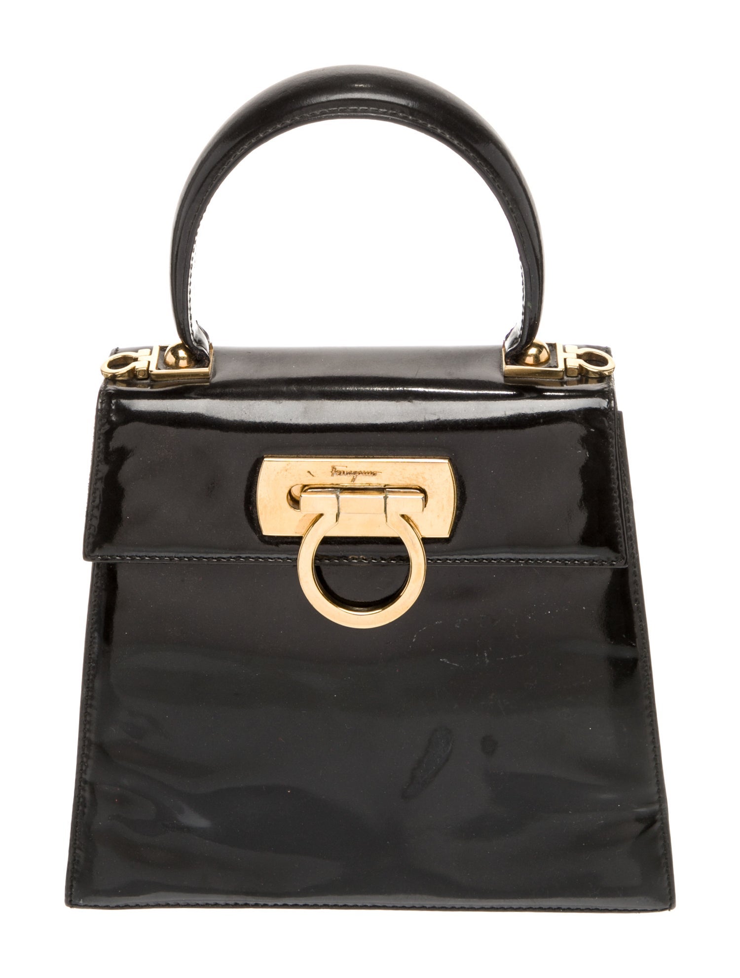 Salvatore Ferragamo Patent Leather Iconic Kelly Handle Bag