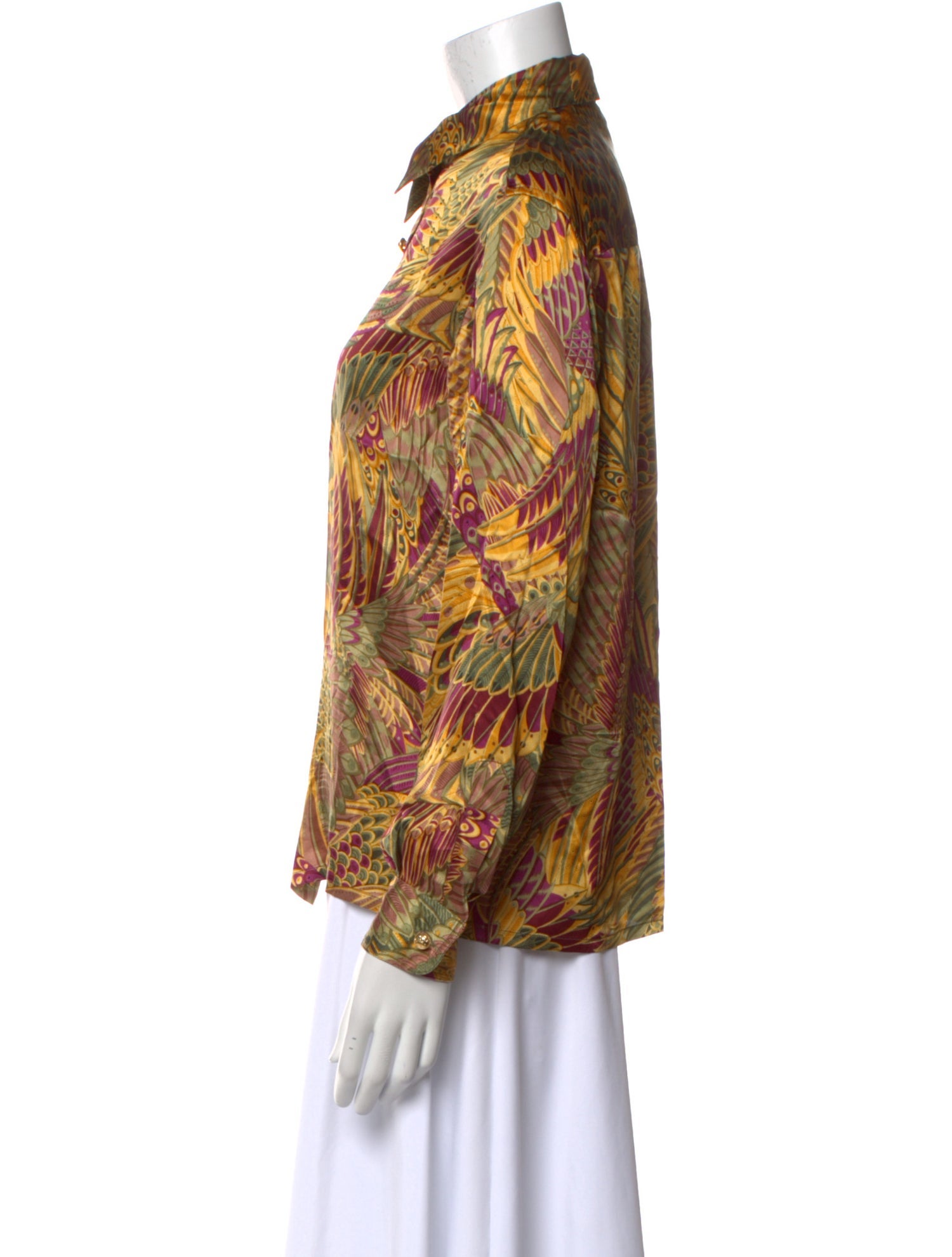 Salvatore Ferragamo Silk Printed Button-Up Top