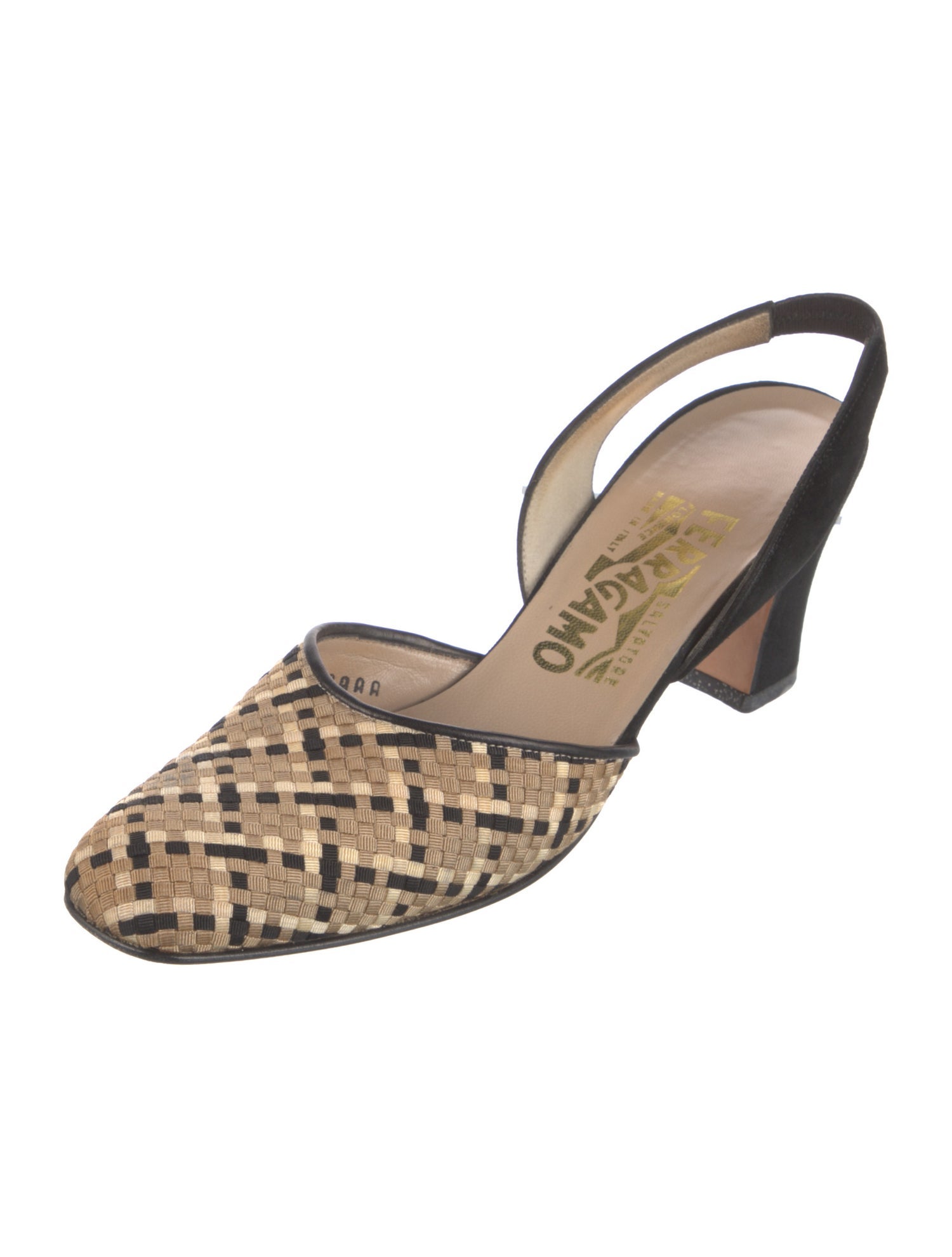 Salvatore Ferragamo Suede Plaid Print Slingback Pumps