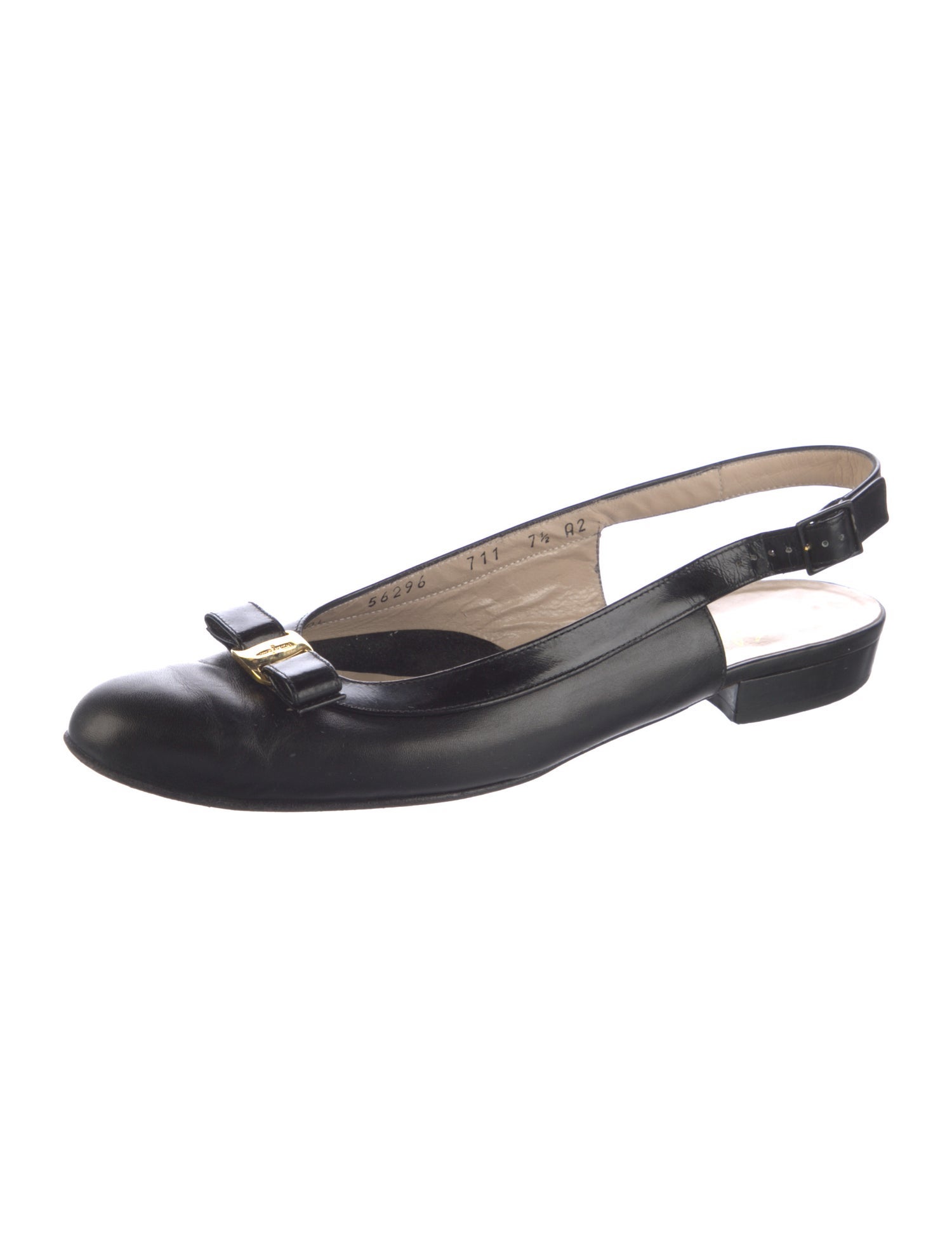 Salvatore Ferragamo Leather Bow Accents Slingback Flats