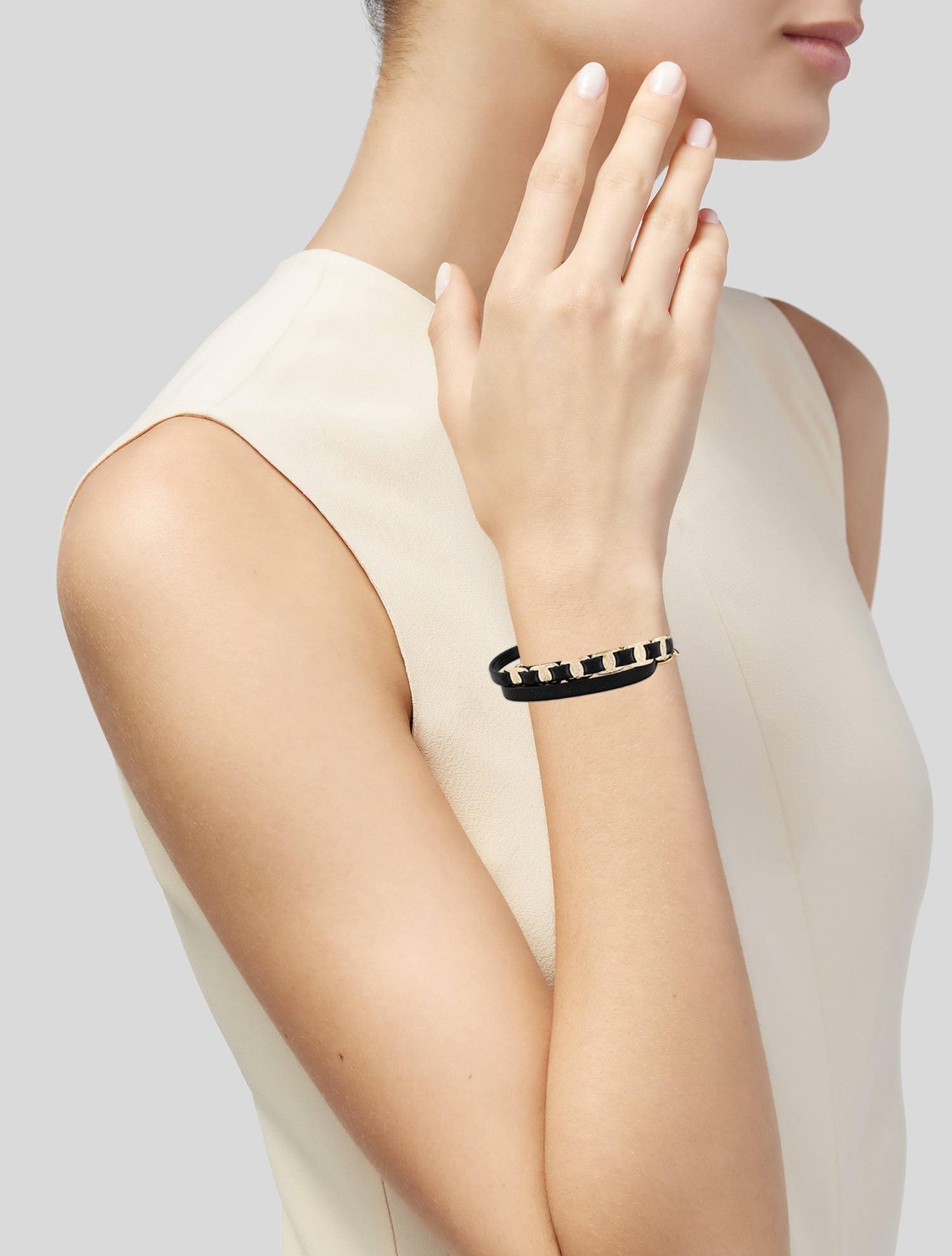 Salvatore Ferragamo Leather Varini Double Wrap Bracelet