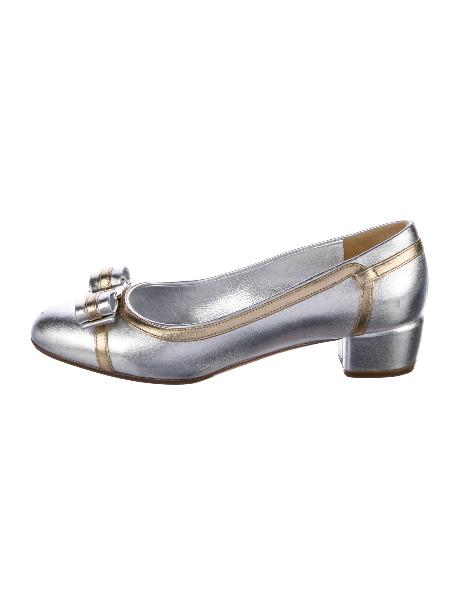Salvatore Ferragamo Leather Bow Accents Ballet Flats