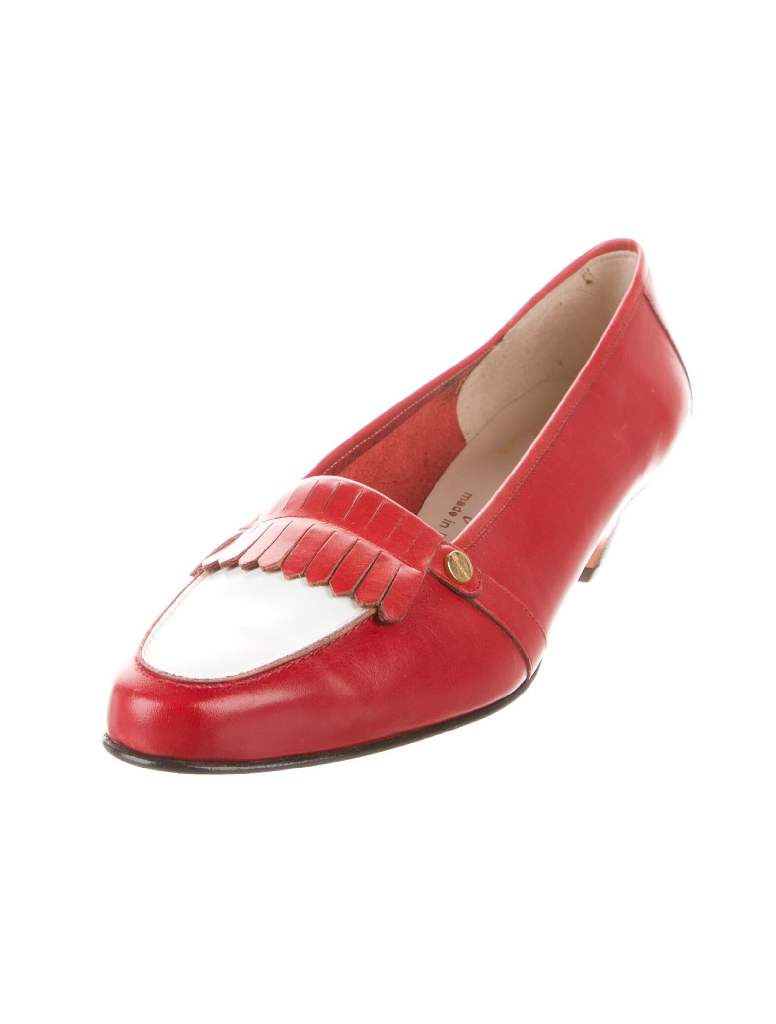 Salvatore Ferragamo Leather Fringe Trim Accent Loafers