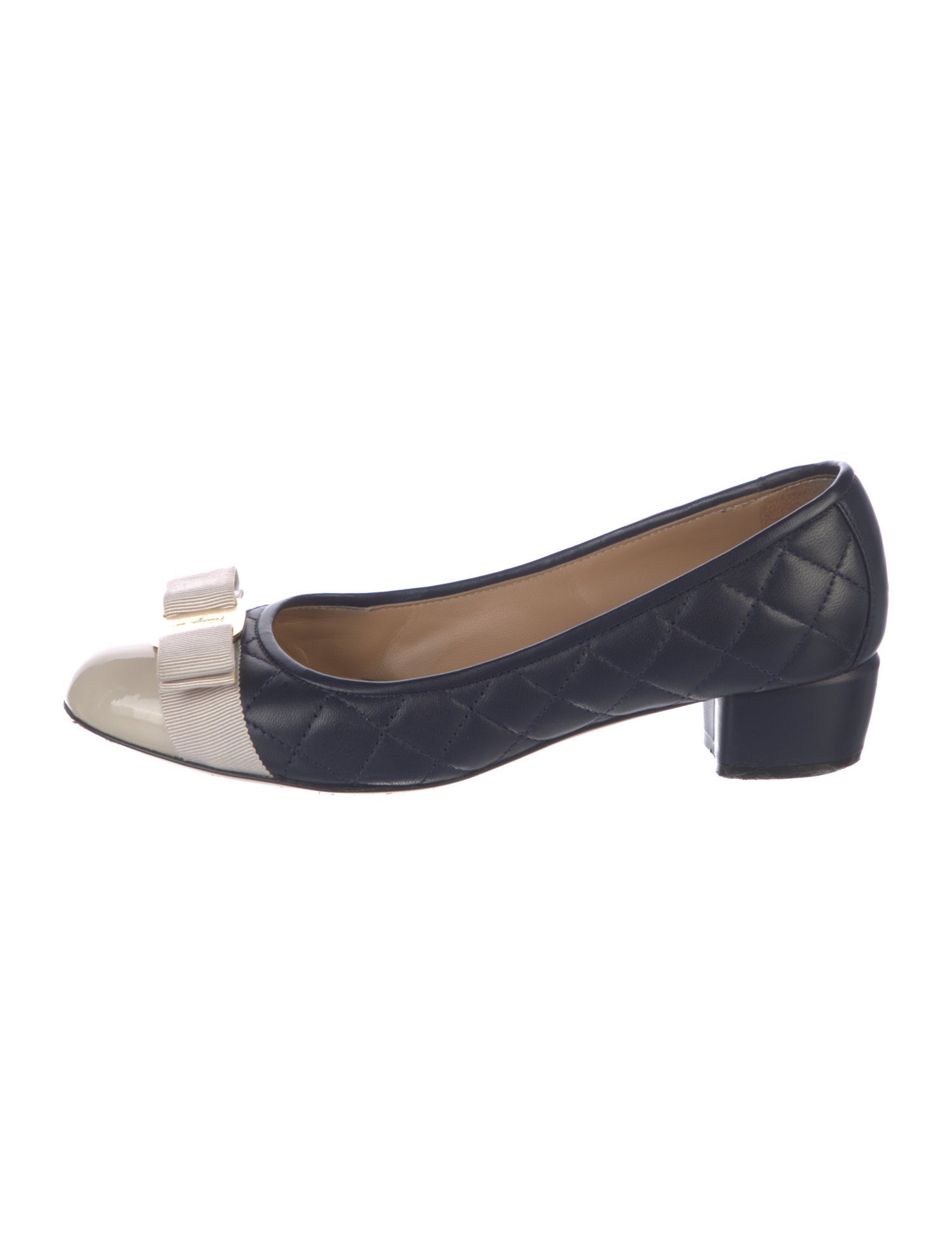 Salvatore Ferragamo Vara Bow Accent Embossed Leather Ballet Flats