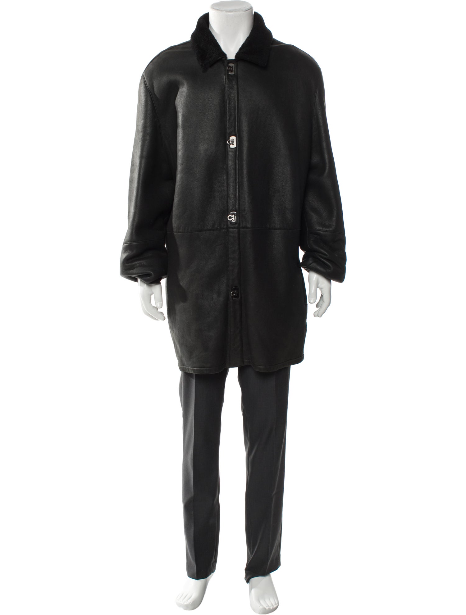 Salvatore Ferragamo Gancini Logo Leather Overcoat