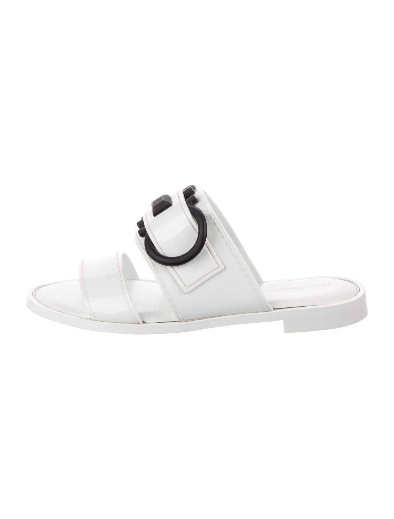 Salvatore Ferragamo Gancini Logo Patent Leather Slides