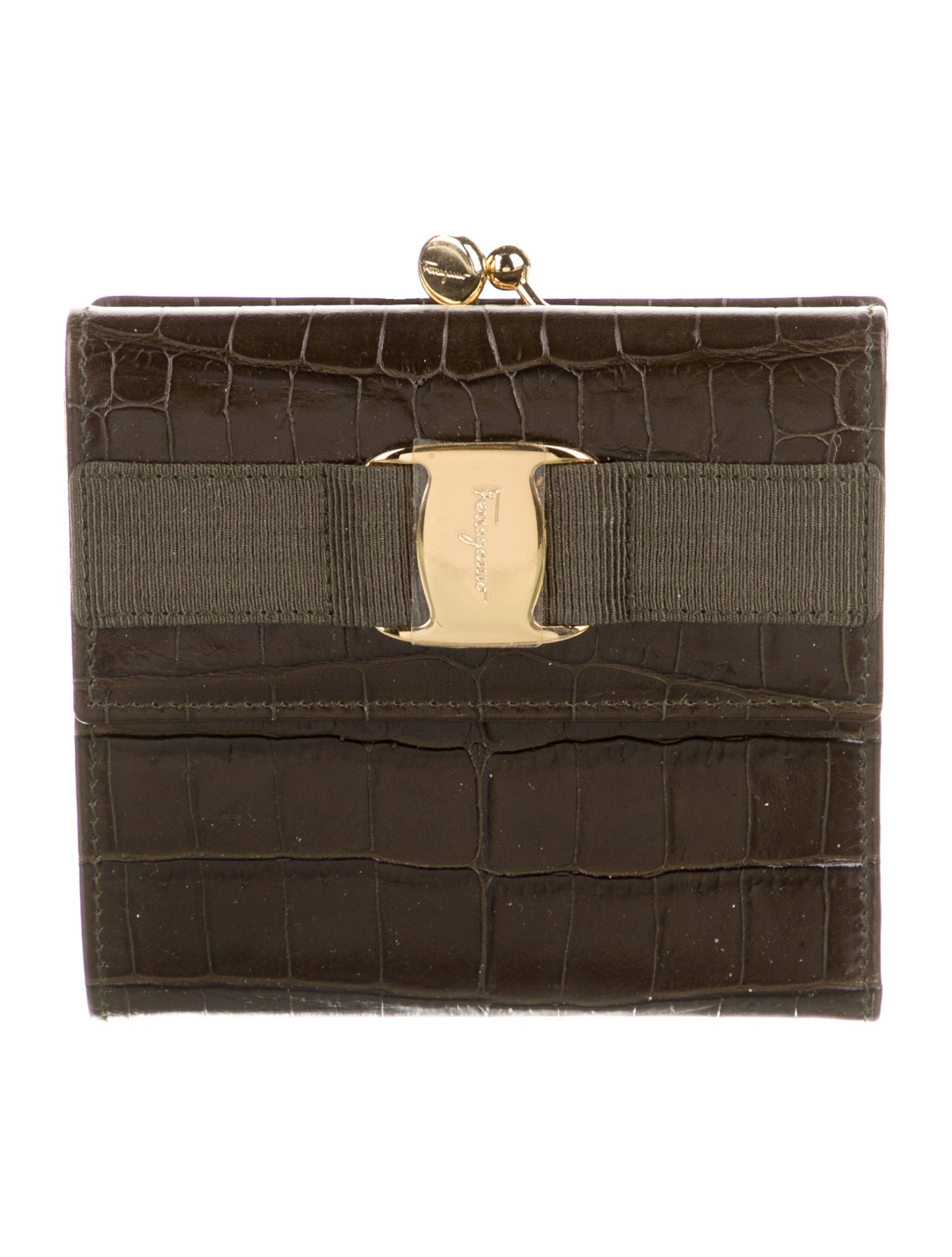 Salvatore Ferragamo Embossed Leather Printed Compact Wallet