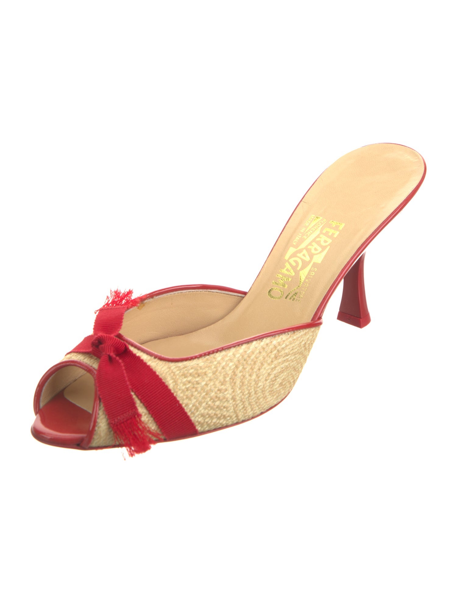 Salvatore Ferragamo Raffia Colorblock Pattern Mules