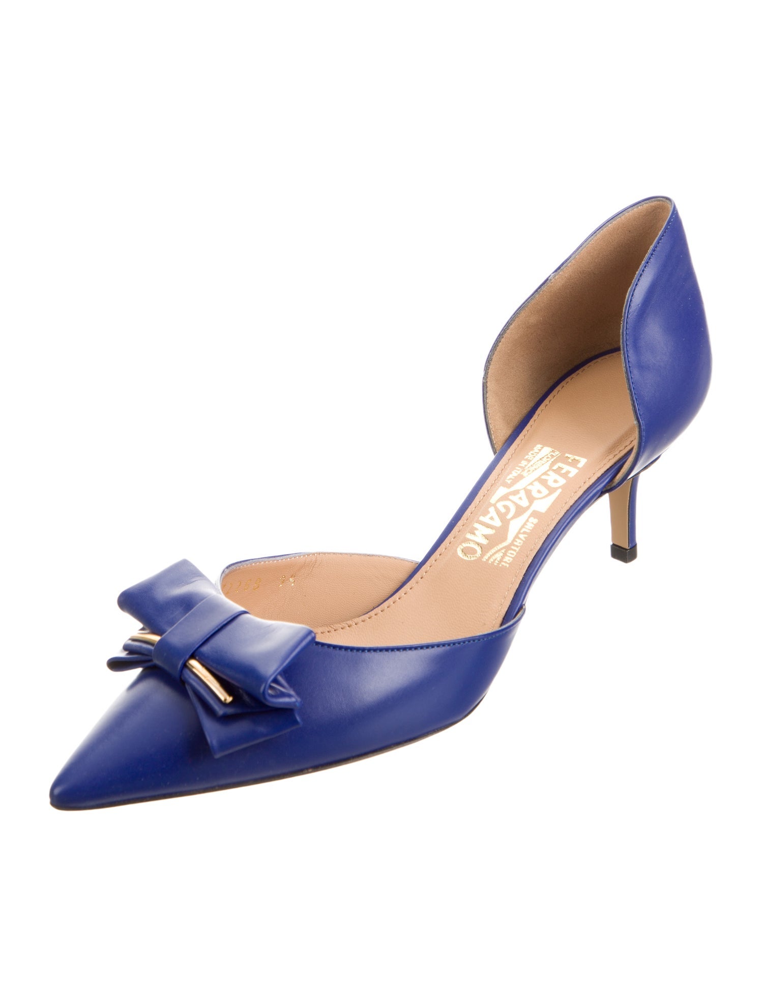 Salvatore Ferragamo Leather Bow Accents D'Orsay Pumps