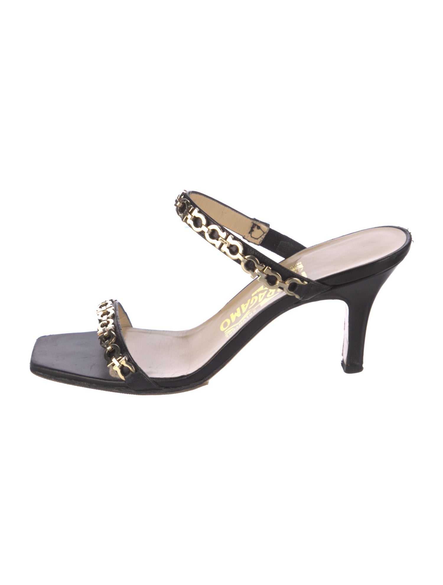 Salvatore Ferragamo Leather Chain-Link Accents Slides