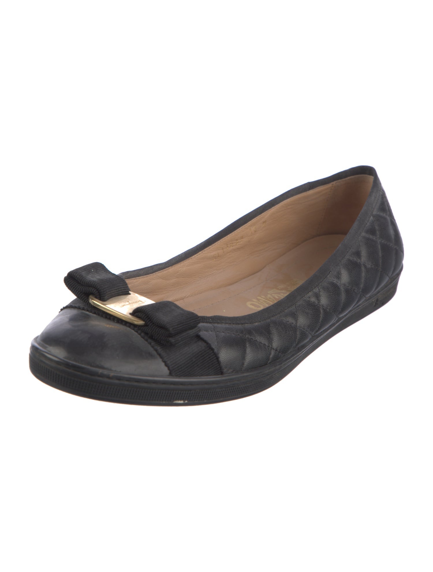 Salvatore Ferragamo Leather Bow Accents Ballet Flats
