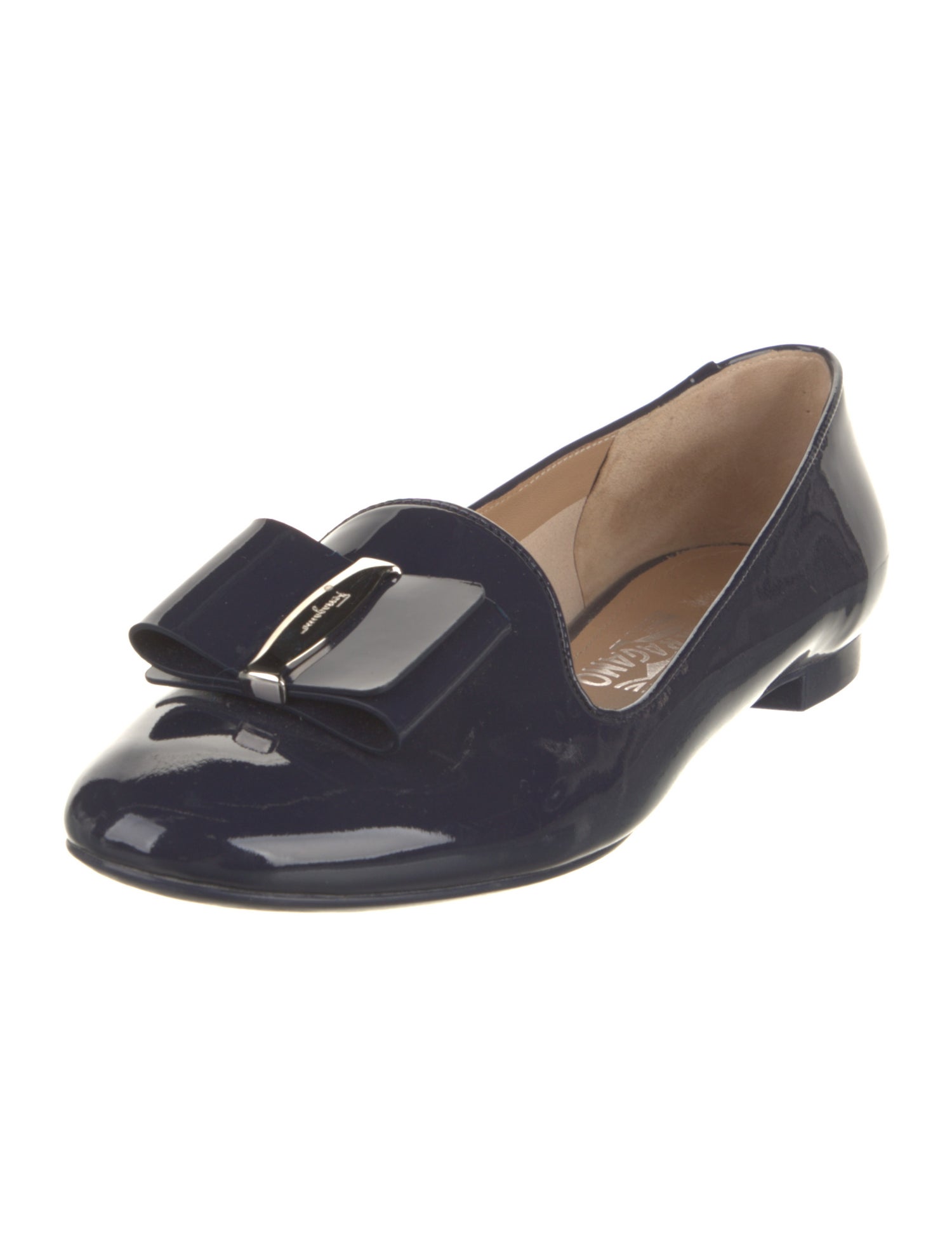 Salvatore Ferragamo Patent Leather Bow Accents Loafers