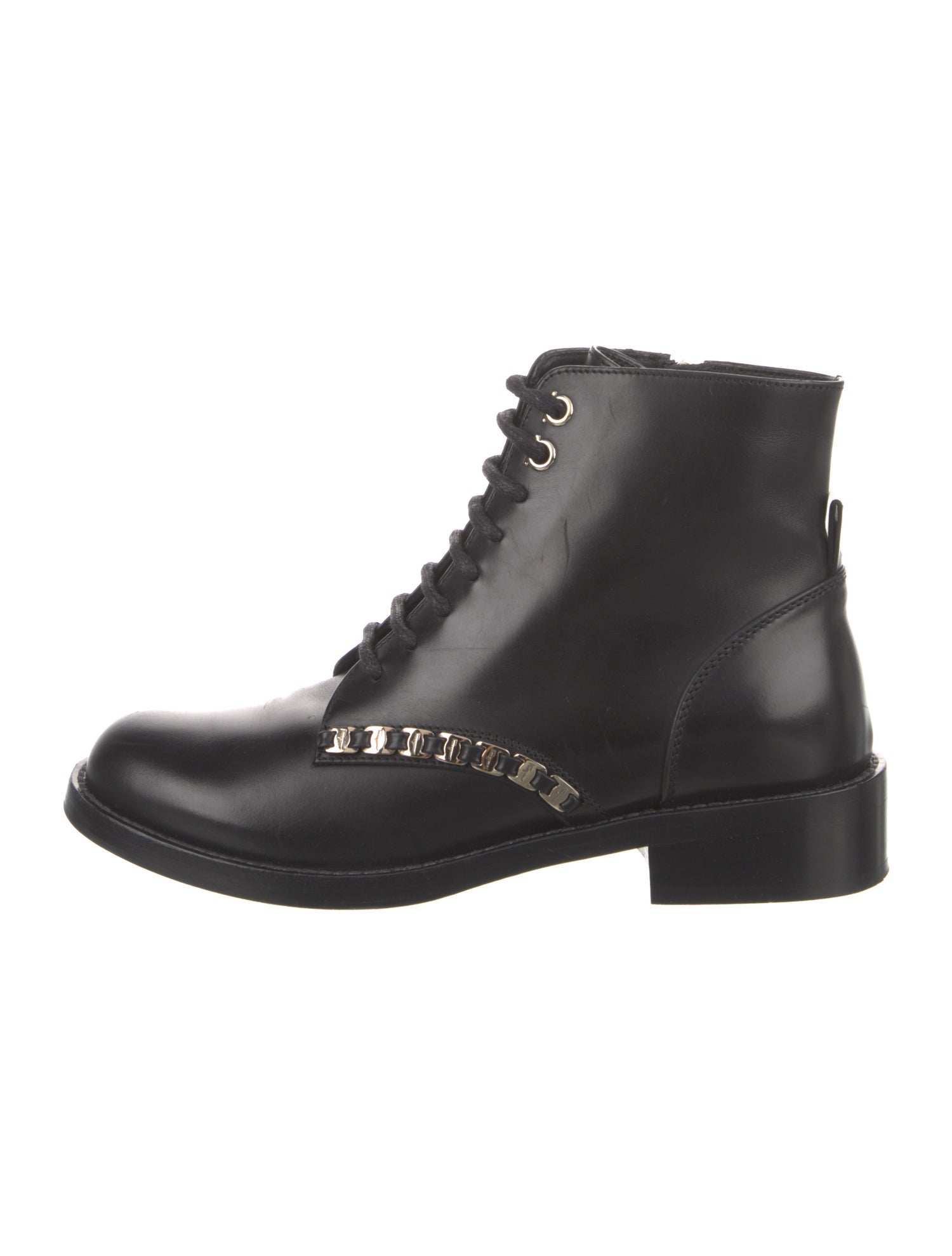 Salvatore Ferragamo Leather Chain-Link Accents Combat Boots
