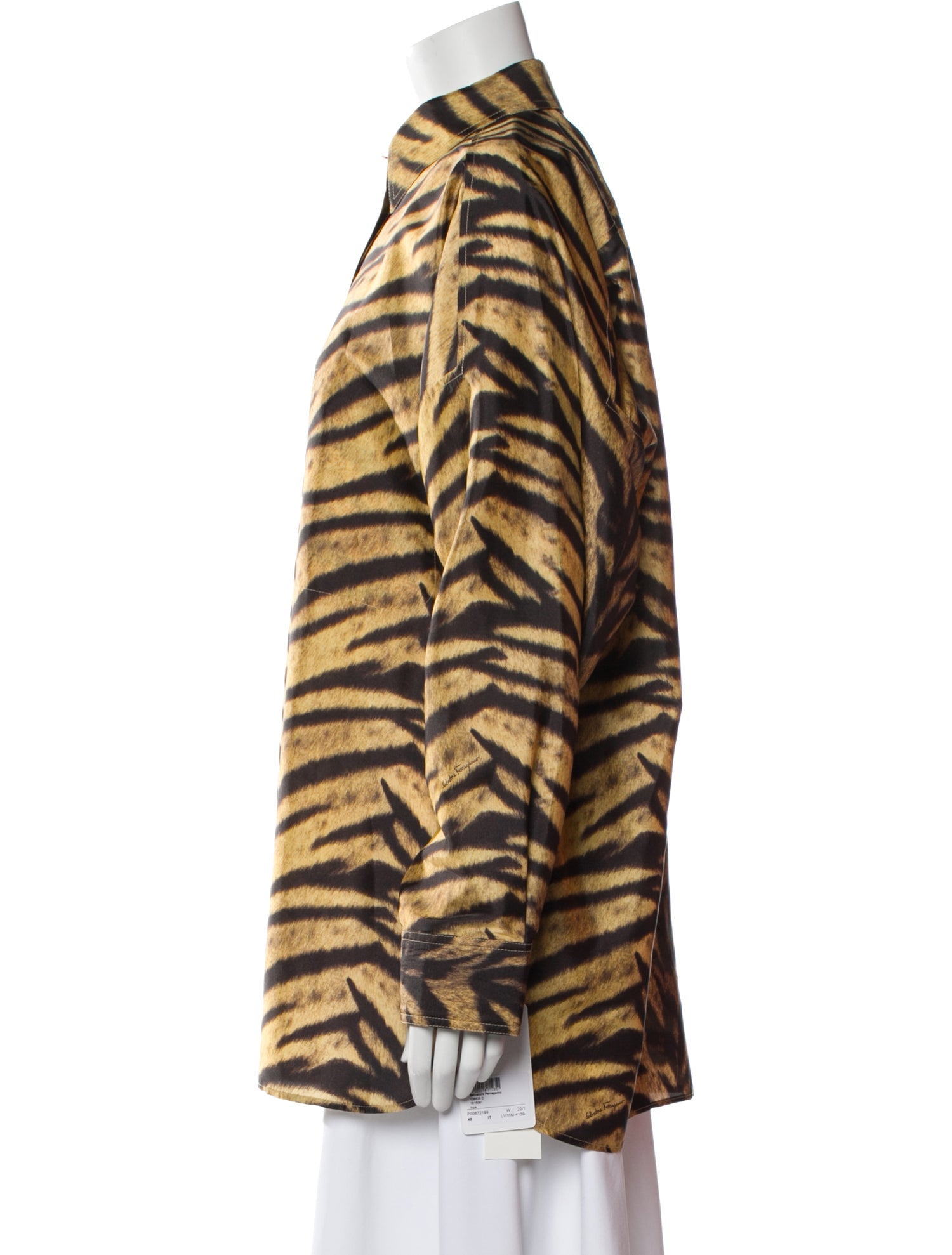 Salvatore Ferragamo Silk Animal Print Button-Up Top