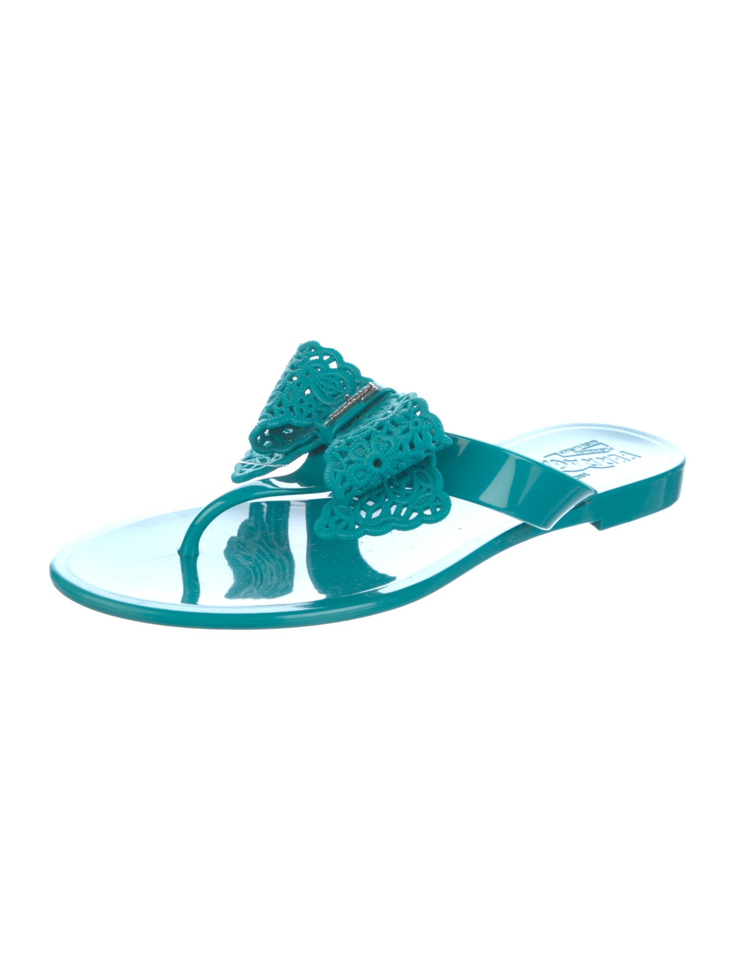 Salvatore Ferragamo Rubber Bow Accents Slides