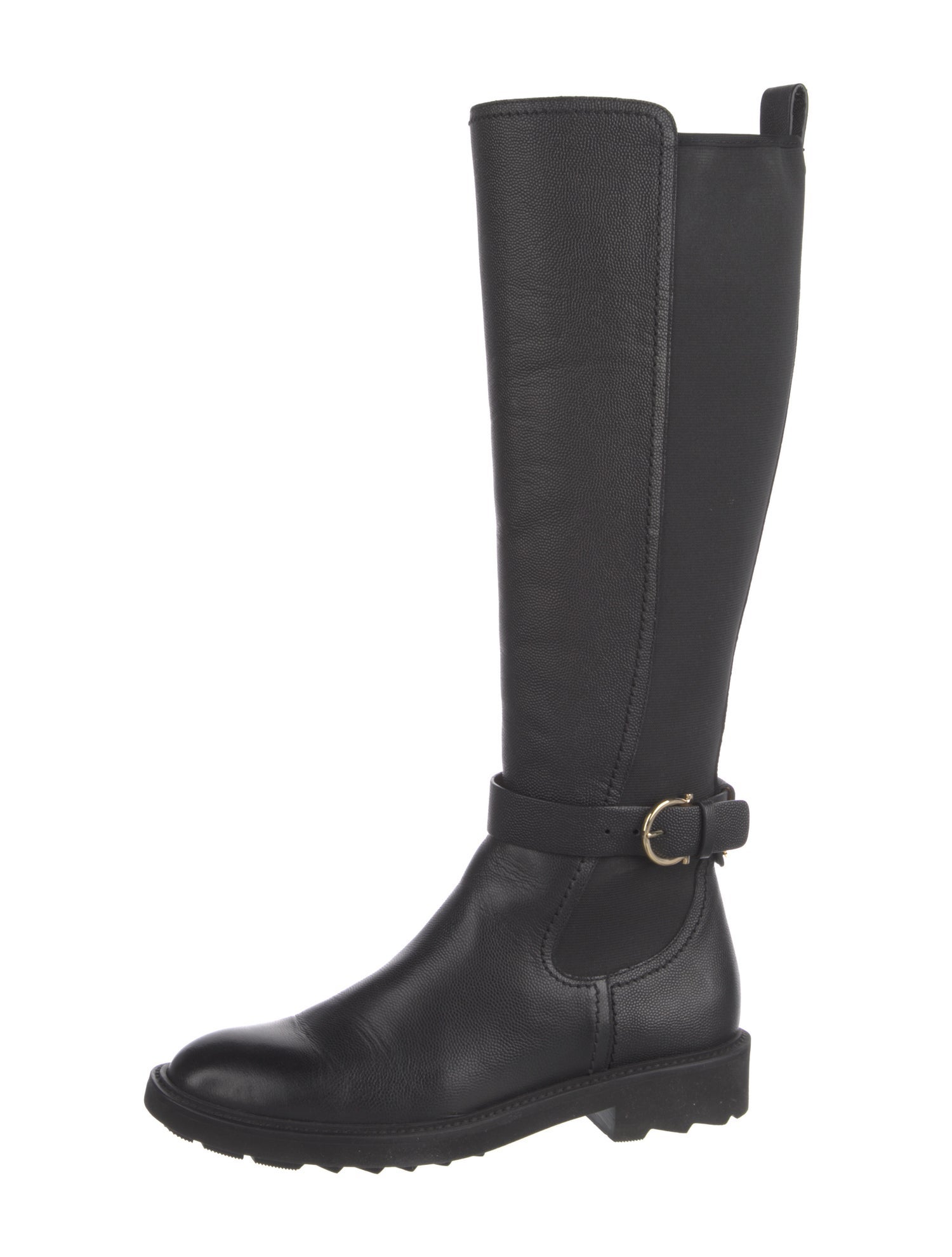 Salvatore Ferragamo Gancini Logo Leather Riding Boots